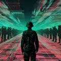 Psychedelic Illustration Of Army Man In Vietnam War With Y2k Databending Twist