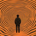 Psychedelic Illustration Of A Man In A Striped Tunnel