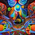 A psychedelic interpretation of the human body, with organs and bones taking on surreal forms and colors1, Generative AI