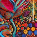 A psychedelic interpretation of the human body, with organs and bones taking on surreal forms and colors4, Generative AI