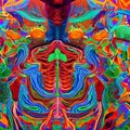 A psychedelic interpretation of the human body, with organs and bones transformed into abstract shapes and patterns2, Generative