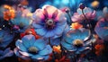 psychedelic iridescent colored flowers, ai generated image