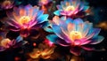 psychedelic iridescent colored flowers, ai generated image