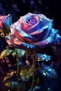 psychedelic iridescent colored rose, ai generated image