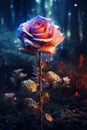 psychedelic iridescent colored rose, ai generated image