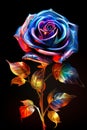 psychedelic iridescent colored rose, ai generated image