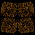Psychedelic, Kaleidoscope Pattern, Yellow Red Contour, Isolated On Black Background.