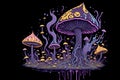 Psychedelic magical mushrooms. Generative AI.