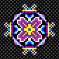 Psychedelic mandala of the pixels on a black background