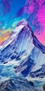 Psychedelic Mountain Painting With Vibrant Colors And Hyper-detail