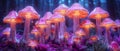 Concept Psychedelic Research, Psychedelic mushrooms in neon lab setting for therapy research Royalty Free Stock Photo