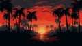 Psychedelic Palm Forest: Retro 8-bit Illustration Of Sunset With Palm Trees