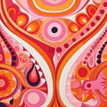 Psychedelic patterns, bright and warm colors, pink, orange and white, 70s style, paint drawing Royalty Free Stock Photo