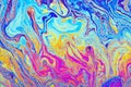 Psychedelic patterns formed on the surface of soap bubbles