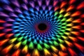 Psychedelic patterns and optical illusions in a rainbow of colors on black background