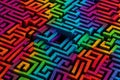 Psychedelic patterns and optical illusions in rainbow of colors on black background