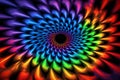 Psychedelic patterns and optical illusions in vibrant colors on black background