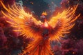 Psychedelic phoenix rising from the flames. AI generated Royalty Free Stock Photo