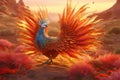 Psychedelic phoenix rising from the flames. AI generated Royalty Free Stock Photo