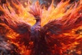 Psychedelic phoenix rising from the flames. AI generated Royalty Free Stock Photo