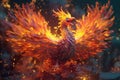 Psychedelic phoenix rising from the flames. AI generated Royalty Free Stock Photo