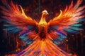 Psychedelic phoenix rising from the flames. AI generated Royalty Free Stock Photo