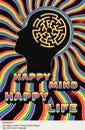 Psychedelic poster with black silhoutte of head