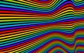 Psychedelic rainbow colored optical illusion lines vector insane art background, LSD hallucination delirium, surreal op art linear