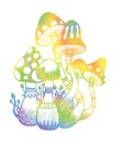 Psychedelic rainbow mushroom illustration isolated on white. Hippie esoteric art.