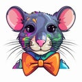 Psychedelic Rat With Bow Tie Sticker - Algorithmic Art Vector Design