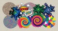 Psychedelic Round Collages with Fractal and Comic Book Elements Illustration Royalty Free Stock Photo
