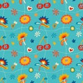 Psychedelic seamless patterns in retro 70s style, groovy hippie backgrounds Royalty Free Stock Photo