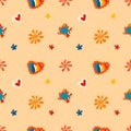 Psychedelic seamless patterns in retro 70s style, groovy hippie backgrounds Royalty Free Stock Photo