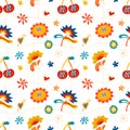 Psychedelic seamless patterns in retro 70s style, groovy hippie backgrounds Royalty Free Stock Photo