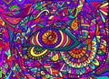 Psychedelic shamanic Eye with colorful bizarre abstract ornaments fantastic background