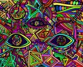 Psychedelic shamanic variegated eyes crazy patterns. Fantastic art with decorative eyes