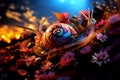 A psychedelic snail, with a swirling, iridescent shell, gliding across vibrant Royalty Free Stock Photo