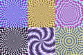 Psychedelic spiral. Optical illusion, delusion spirals and colorful abstraction hypnosis spiral vector illustration set Royalty Free Stock Photo