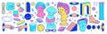 Psychedelic sticker pack with colorful greek statues, ancient sculpture, column and surreal elements.