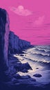 Psychedelic Sunset Shore Poster Art In British Topographical Style