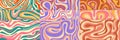 Psychedelic swirl groovy pattern set. Psychedelic retro wave wallpaper. Liquid groovy background. Vector design