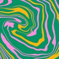 Psychedelic swirl groovy square background. Trippy retro wave wallpaper. Liquid Vector design illustration.