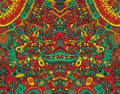 Psychedelic tribal funky symmetrical background. Colorful fantastic cartoon doodle ornament. Vector illustration Royalty Free Stock Photo