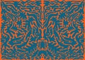 Psychedelic trippy colorful fractal, aquamarine color ornament, on orange background. Decorative fentesy pattern. Vector shamanic