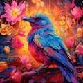 Psychedelic Trippy Looking Colorful Bird in Nature
