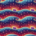 Psychedelic trippy retro cosmic seamless pattern. Vintage abstract futuristic background