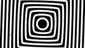 Psychedelic twisting circles. Round striped black white lines. Swirling hypnotic rotating abstraction. Op art effect, optical illu