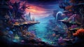 Psychedelic Underwater Dreamscape Mesmerizing Coral Formations, Iridescent Marine Life by AI generated