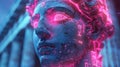 Psychedelic visual trends: surreal antique greek god sculpture, roman column, statues, vibrant neon colors, creating a Royalty Free Stock Photo