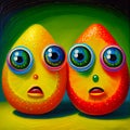 Psychedelic vivid lemons with eyes. AI generative Royalty Free Stock Photo